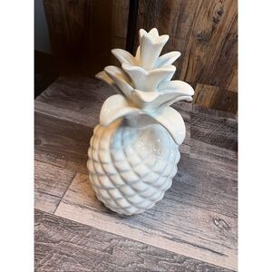 White Ceramic Pineapple Decor 10 Inch Tropical Coastal Home Accent
